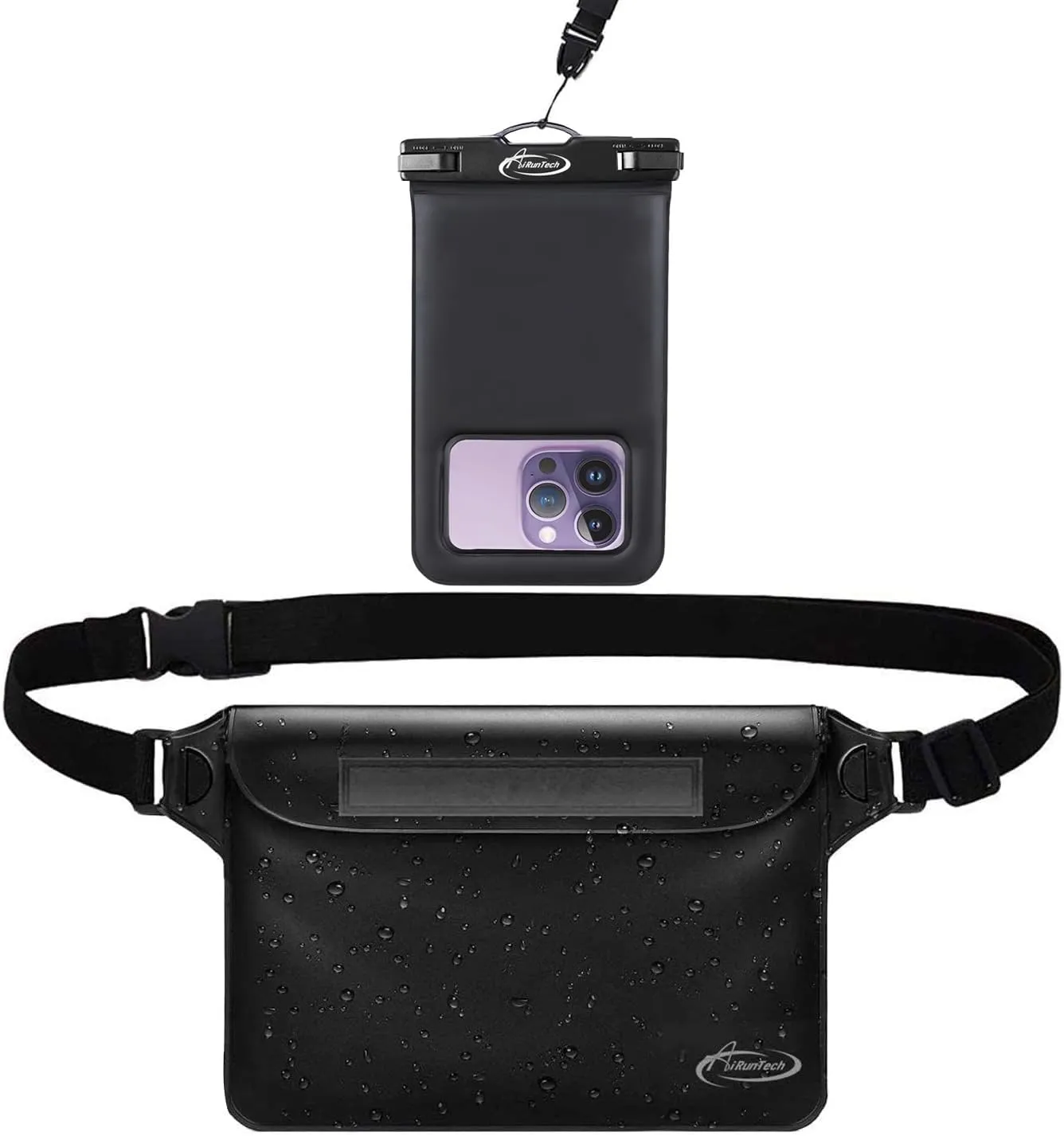 AiRunTech Waterproof Fanny Pack,Waterproof Phone Pouch for iPhone 15 14 13 12 11 Pro Max,IPX8 Waterproof Dry Bag for Snorkeling Beach Cruise Kayaking Pool Swimming(Phone Case   Waist Bag 2-Piece Set)