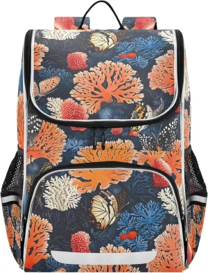 AIXIWAWA Butterfly Coral Kids Backpack for School Travel Hiking, Large Capacity Causal Daypack School Bag with Reflective Strips for Boys Girls