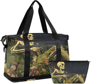 AIXIWAWA Comic Skull Soldier Duffel Bags Set with Shoes Compartment Trolley Sleeve Removeable Strap for Workout Travel Gym