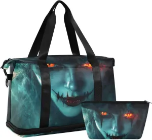 AIXIWAWA Mysterious Witch Halloween Duffel Bags Set with Shoes Compartment Trolley Sleeve Removeable Strap for Workout Travel Gym
