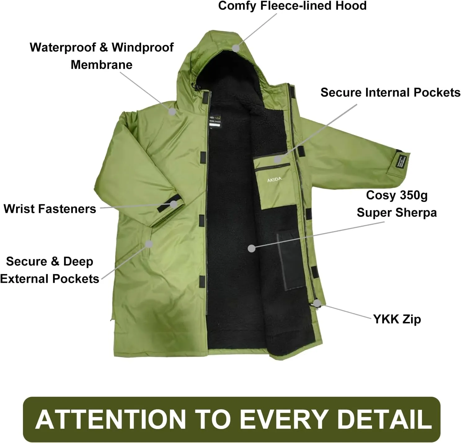 Akida Oversized Changing Robe/Swim Parka,Waterproof Surf Poncho Warm Coat Jacket,Quick Dry Wetsuit Changing Towel.
