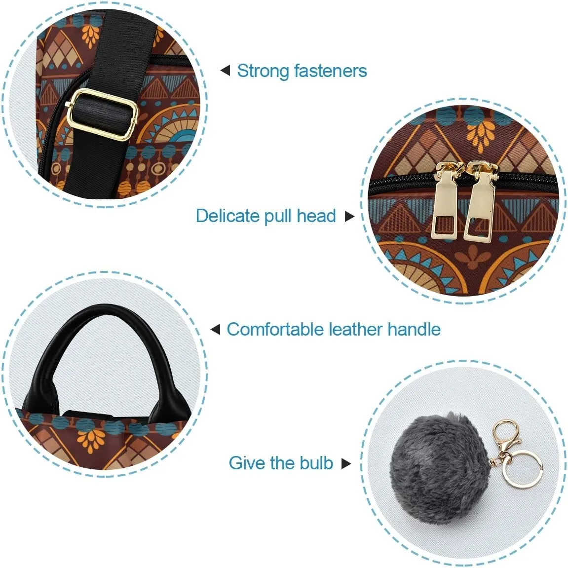 ALAZA African Print Geometric Pattern Ethnic Brown Backpack Purse for Women Anti Theft Fashion Back Pack Shoulder Bag