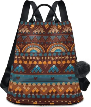 ALAZA African Print Geometric Pattern Ethnic Brown Backpack Purse for Women Anti Theft Fashion Back Pack Shoulder Bag