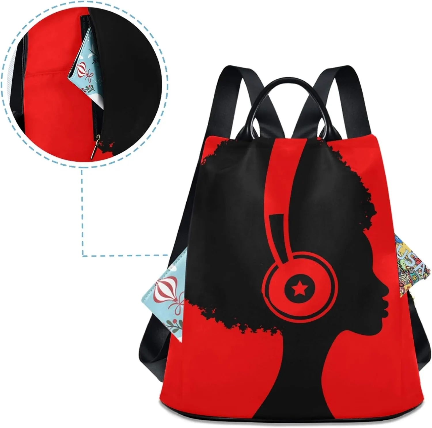 ALAZA Afro African American Woman Music Backpack Purse for Women Anti Theft Fashion Back Pack Shoulder Bag