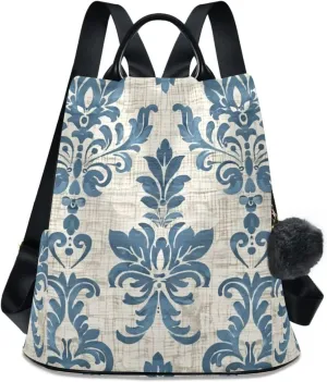 ALAZA Blue Arab Damask Flower Backpack Purse for Women Anti Theft Fashion Back Pack Shoulder Bag