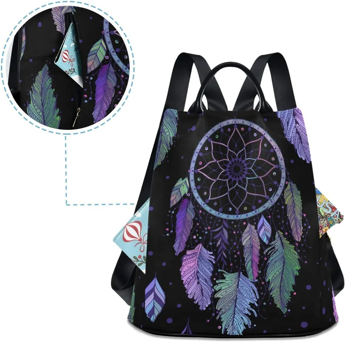 ALAZA Boho Feather Dot Ethnic Indian Lutos Backpack Purse for Women Anti Theft Fashion Back Pack Shoulder Bag