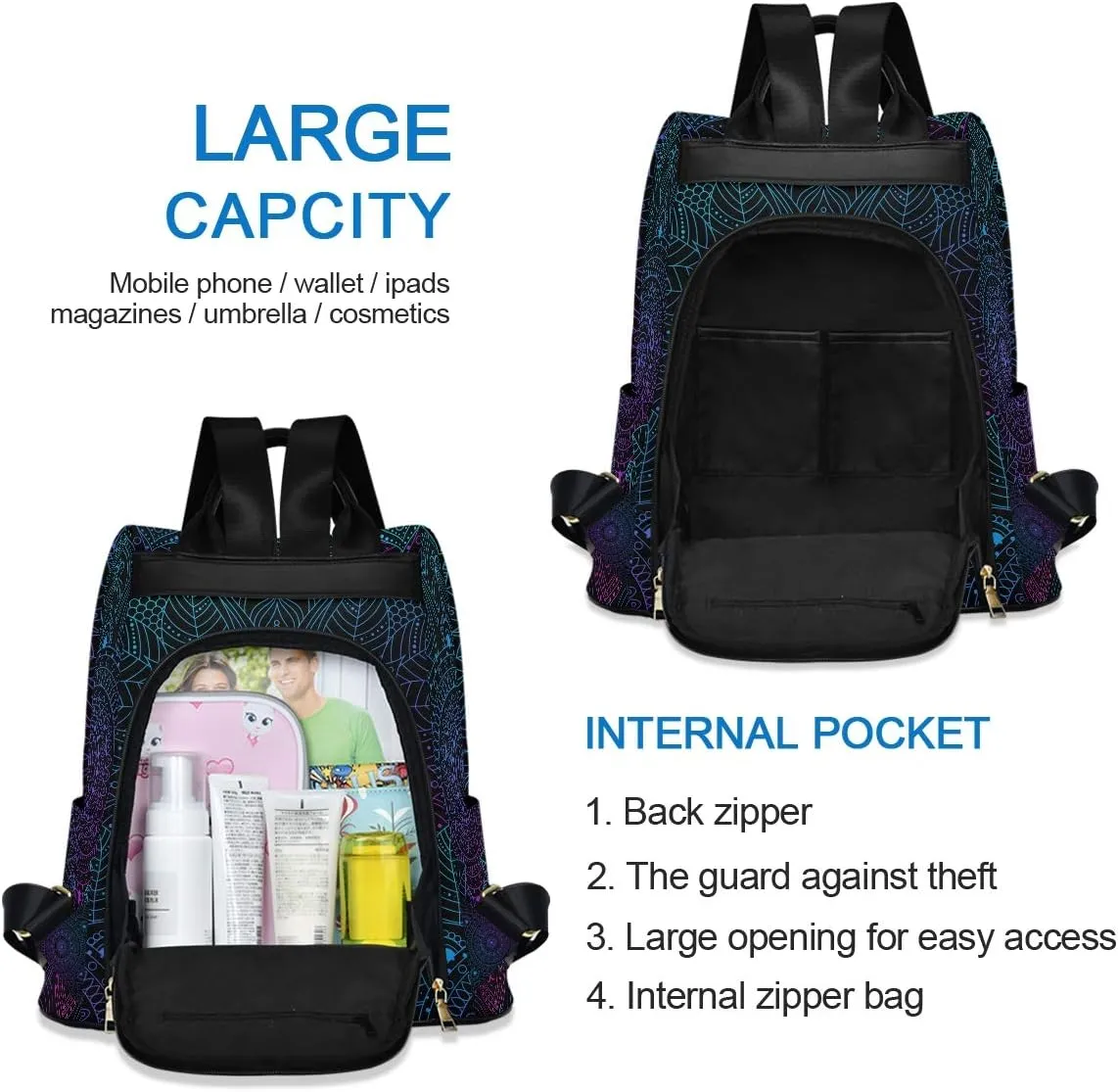 ALAZA Boho Mandala Ethnic Bohemian Backpack Purse for Women Anti Theft Fashion Back Pack Shoulder Bag