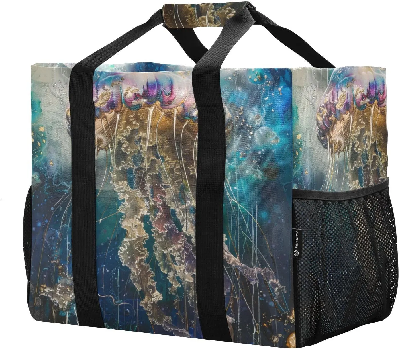 ALAZA Bright Rainbow Jellyfishes Waterproof Beach Tote Bags