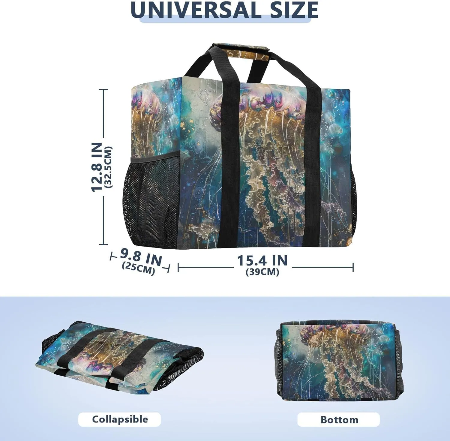ALAZA Bright Rainbow Jellyfishes Waterproof Beach Tote Bags