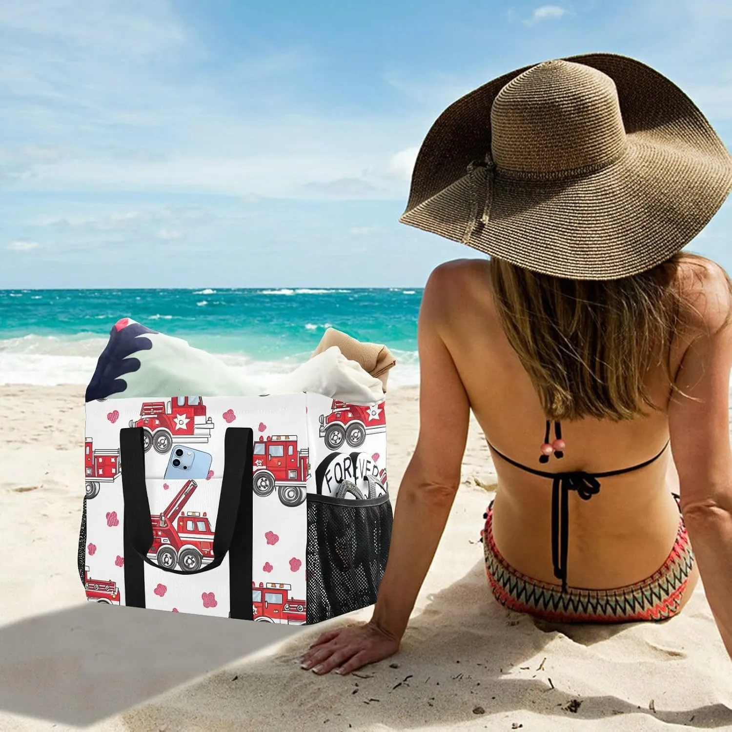ALAZA Cartoon Cars Transport Waterproof Beach Tote Bags