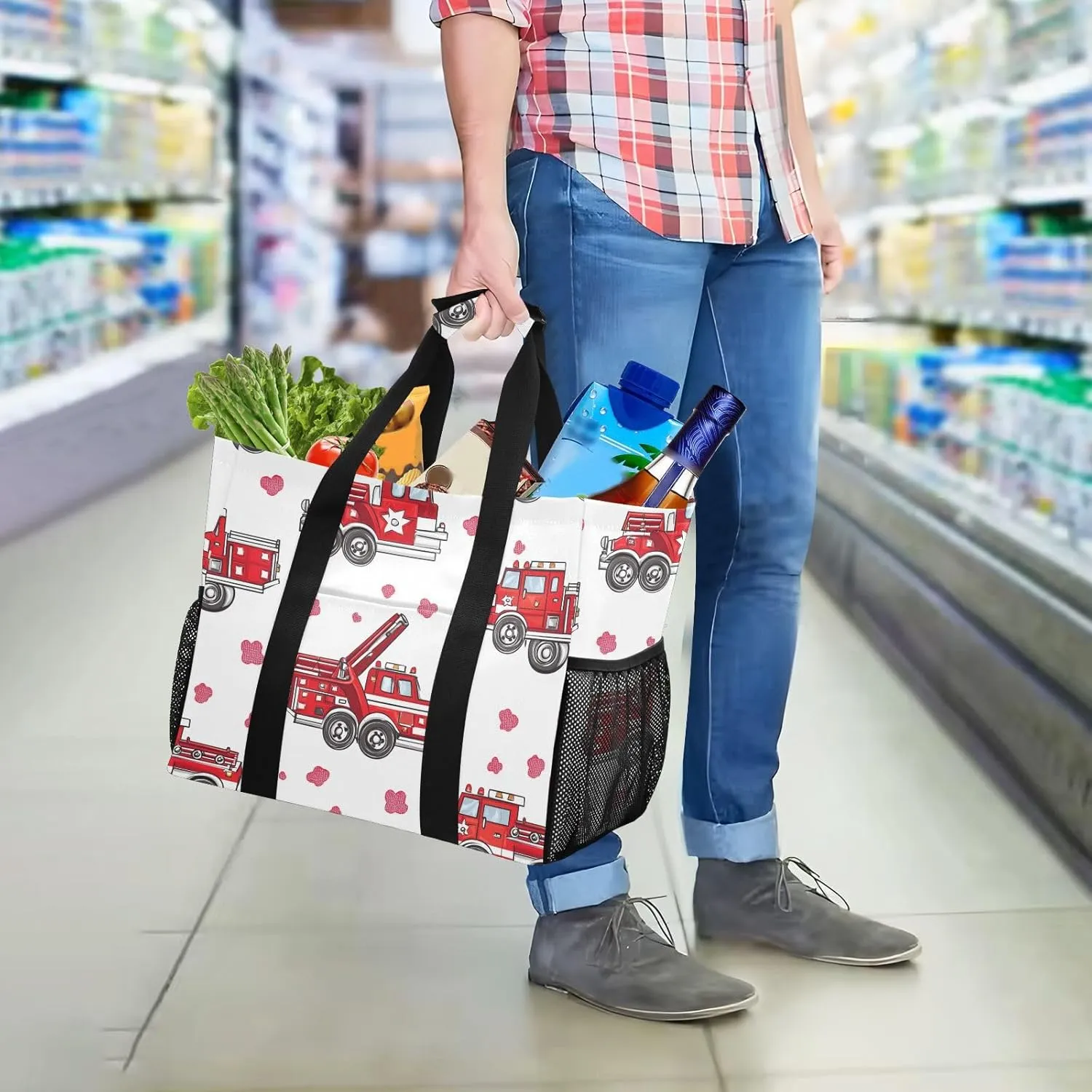 ALAZA Cartoon Cars Transport Waterproof Beach Tote Bags