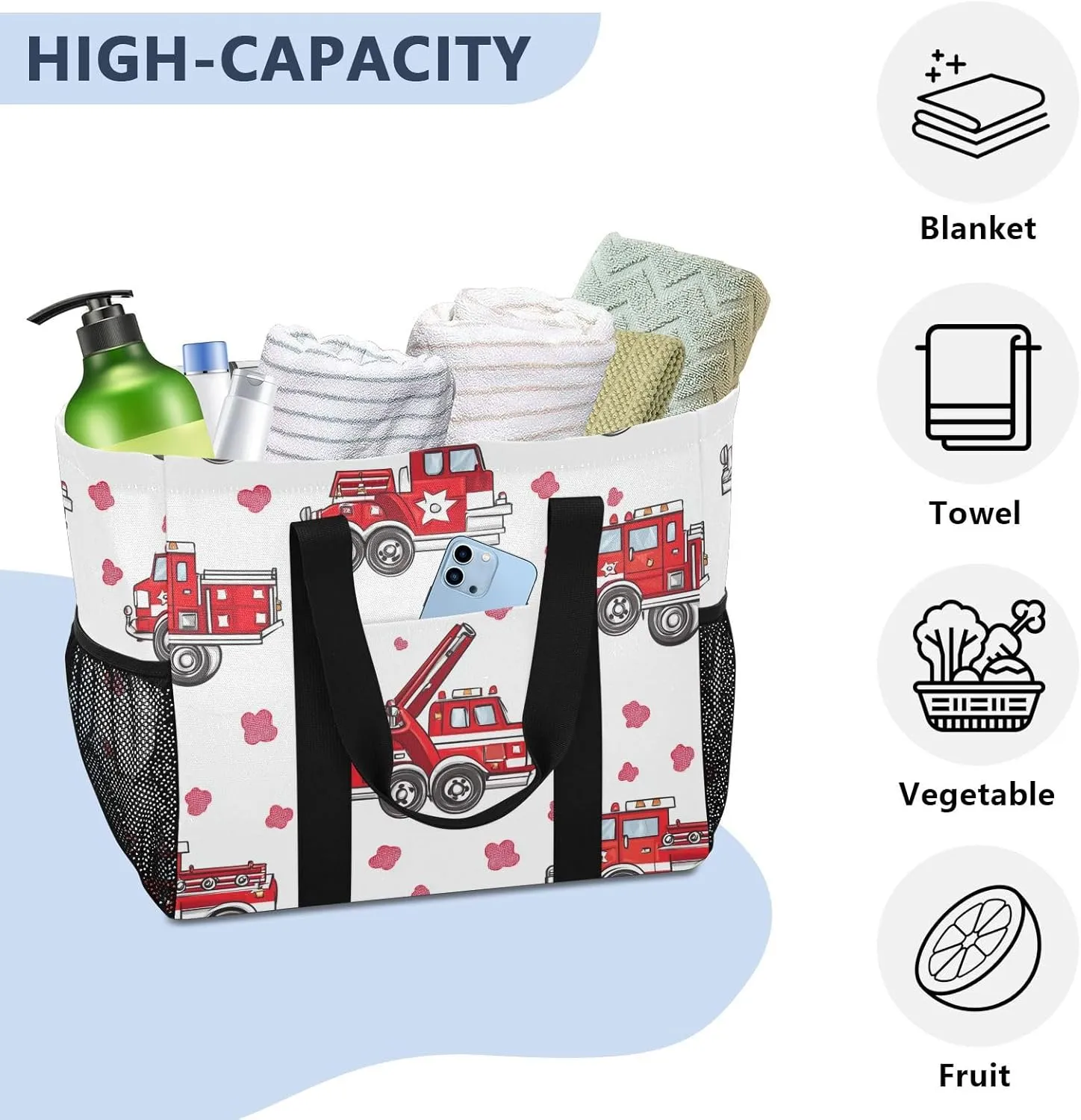 ALAZA Cartoon Cars Transport Waterproof Beach Tote Bags