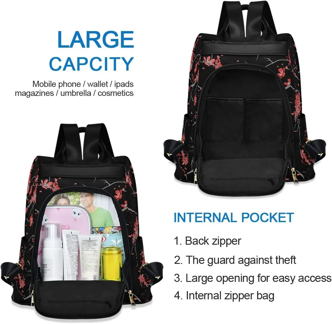 ALAZA Cherry Blossom Sakura Flower Floral Backpack Purse for Women Anti Theft Fashion Back Pack Shoulder Bag