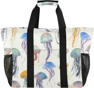 ALAZA Colorful Jellyfish Watercolor Waterproof Beach Tote Bags