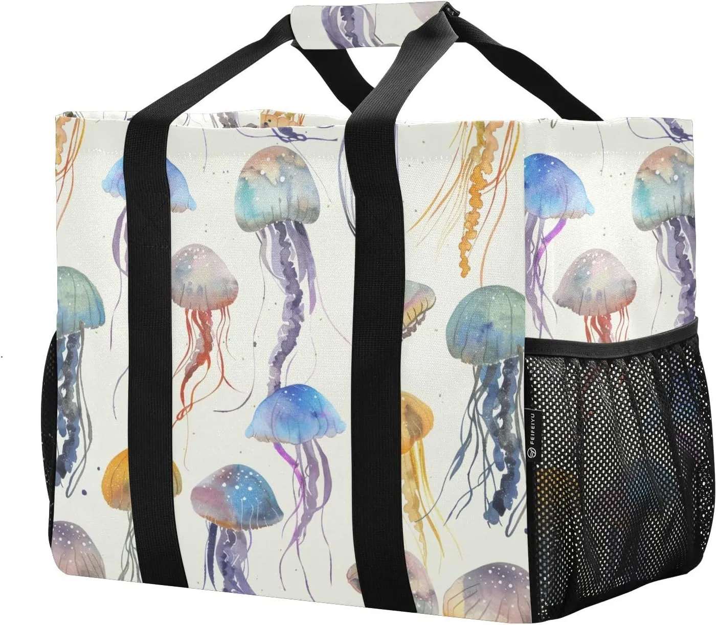 ALAZA Colorful Jellyfish Watercolor Waterproof Beach Tote Bags