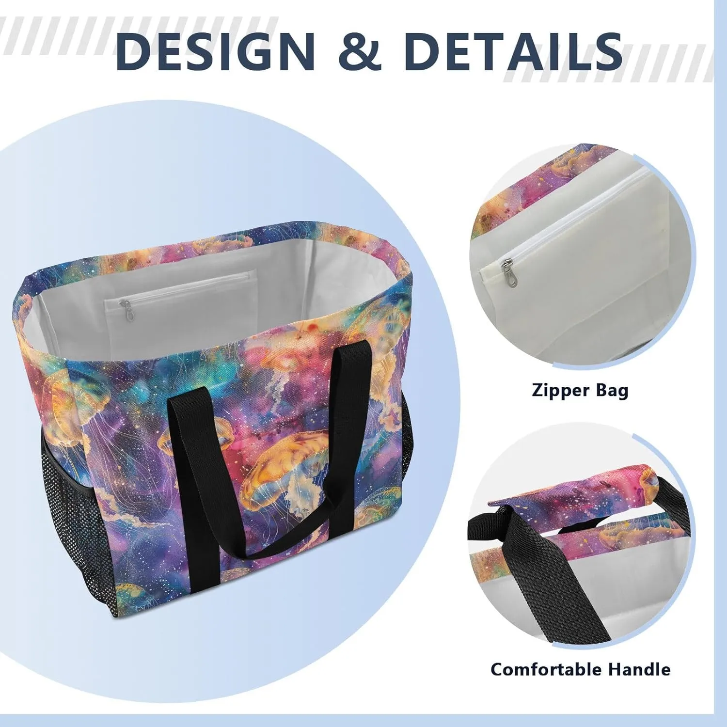 ALAZA Colorful Jellyfish Watercolor Waterproof Beach Tote Bags