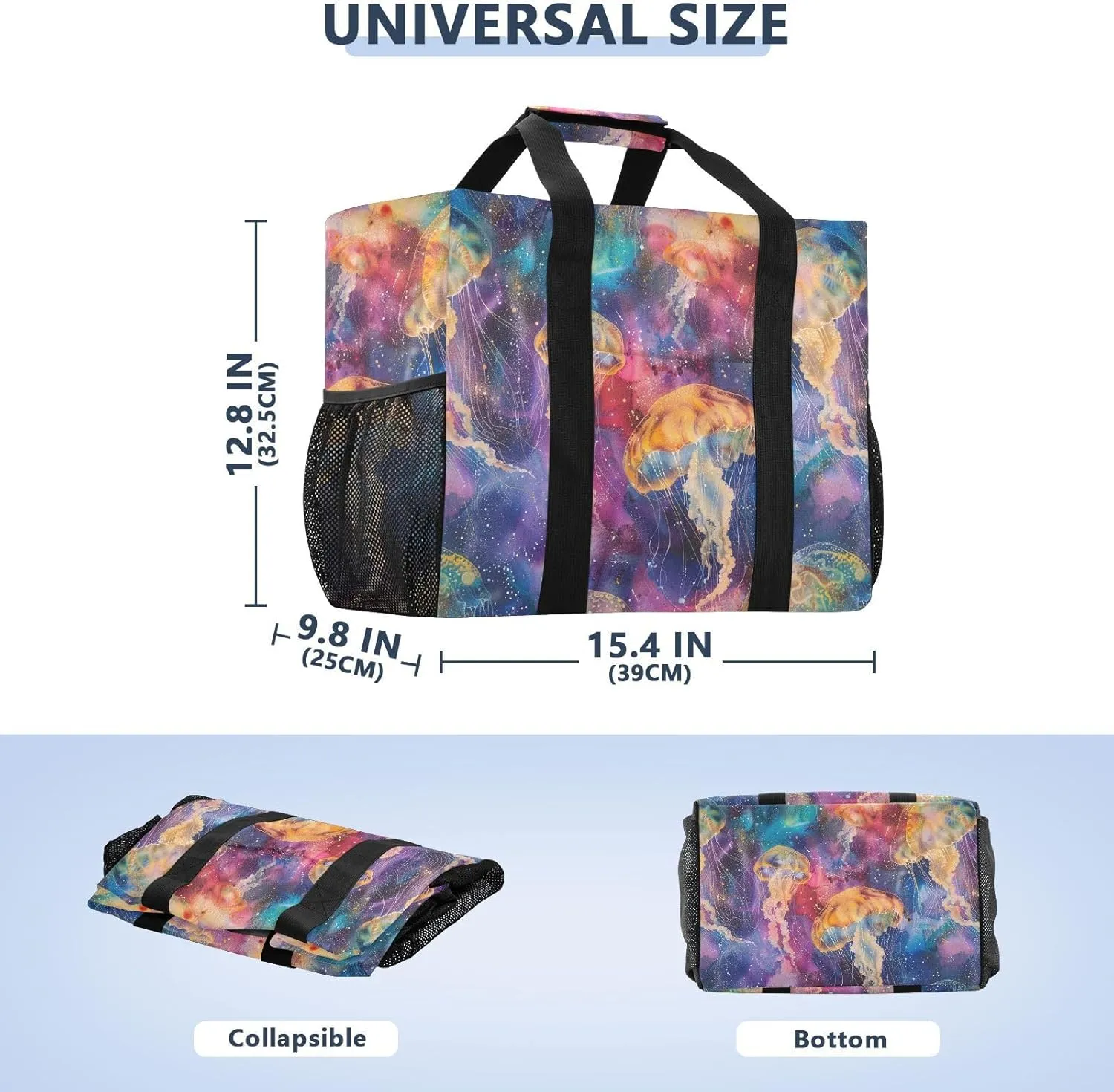 ALAZA Colorful Jellyfish Watercolor Waterproof Beach Tote Bags