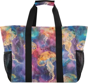 ALAZA Colorful Jellyfish Watercolor Waterproof Beach Tote Bags