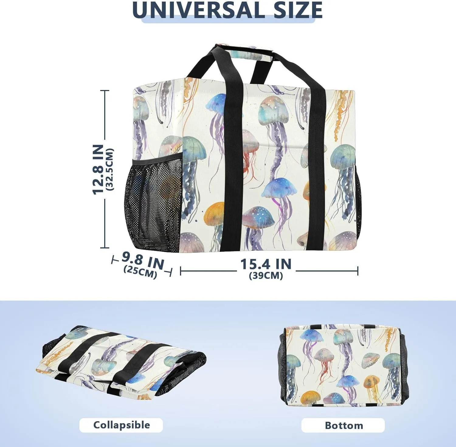 ALAZA Colorful Jellyfish Watercolor Waterproof Beach Tote Bags