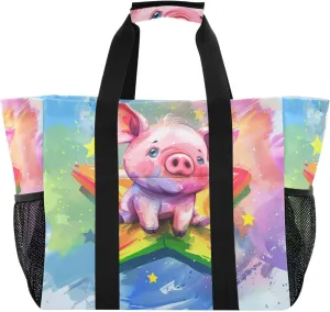 ALAZA Cute Pig Dancing Waterproof Beach Tote Bags