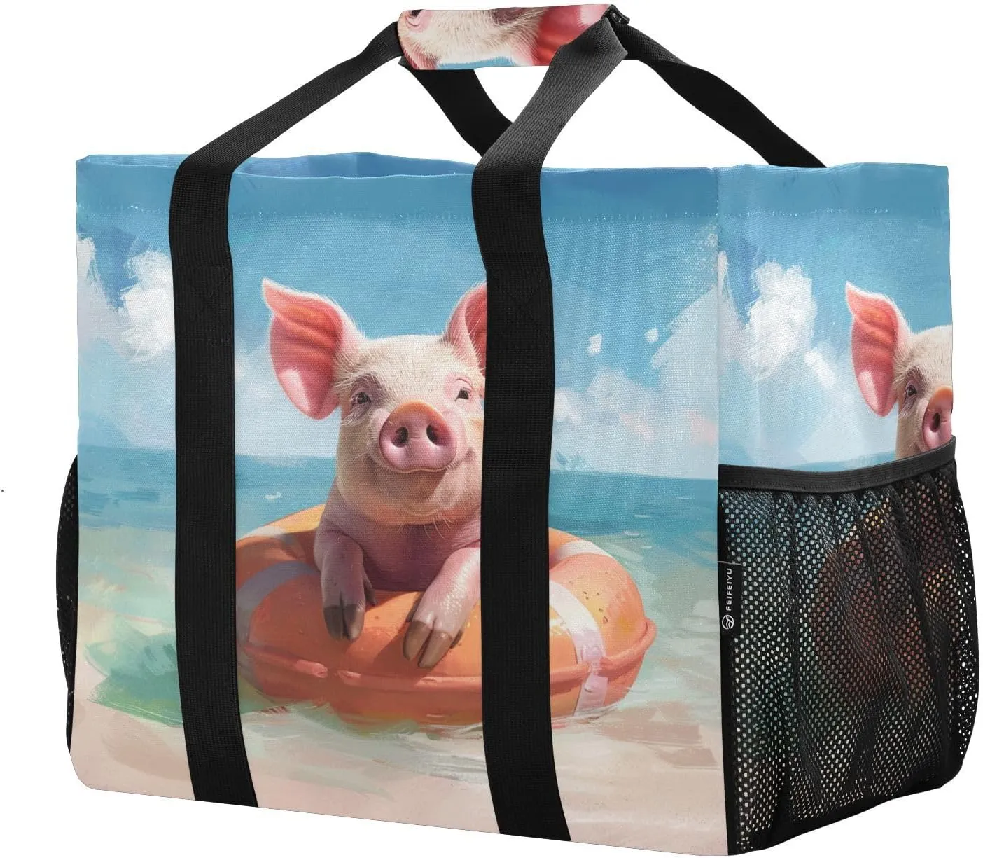 ALAZA Cute Pig Dancing Waterproof Beach Tote Bags