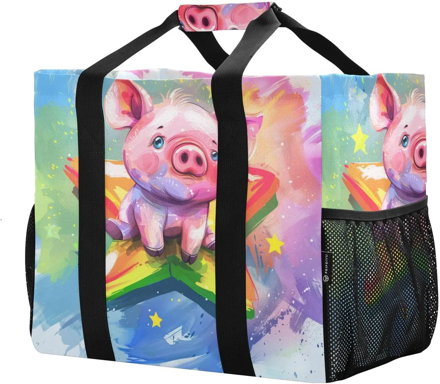 ALAZA Cute Pig Dancing Waterproof Beach Tote Bags