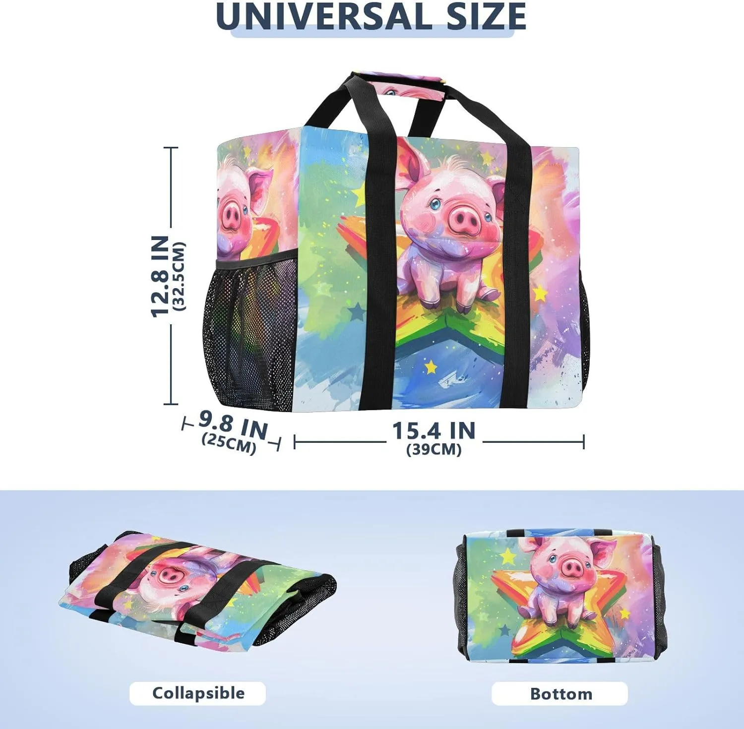 ALAZA Cute Pig Dancing Waterproof Beach Tote Bags