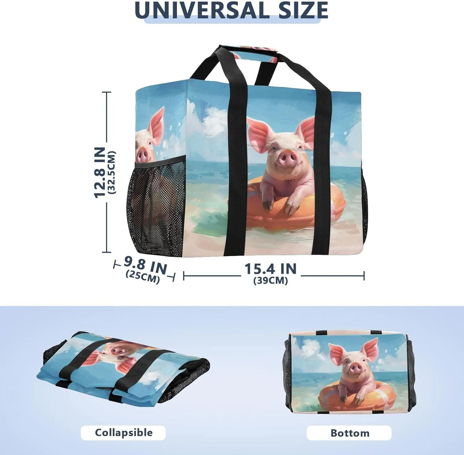 ALAZA Cute Pig Dancing Waterproof Beach Tote Bags