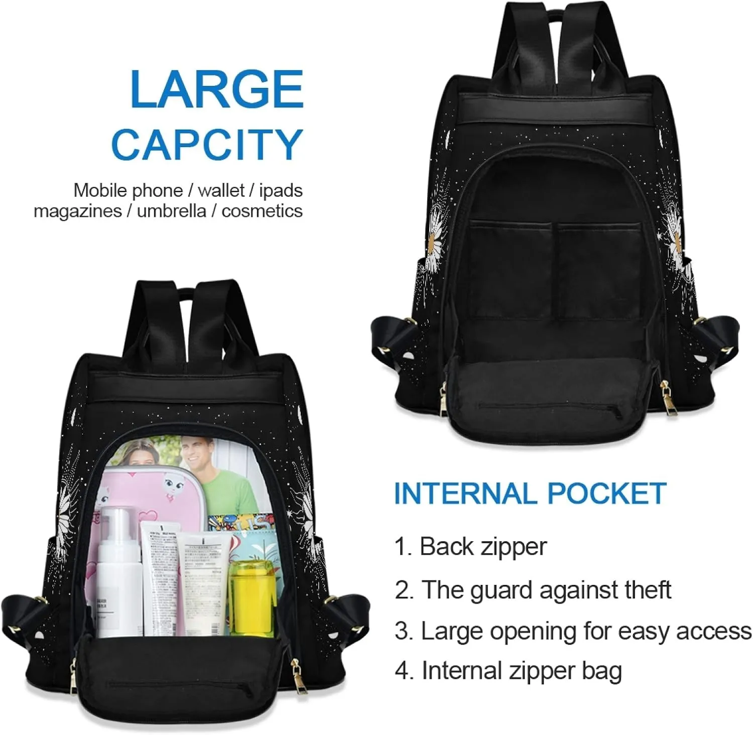 ALAZA Daisy Flower Sun Moon Backpack Purse for Women Anti Theft Back Pack Fashion Shoulder Bag