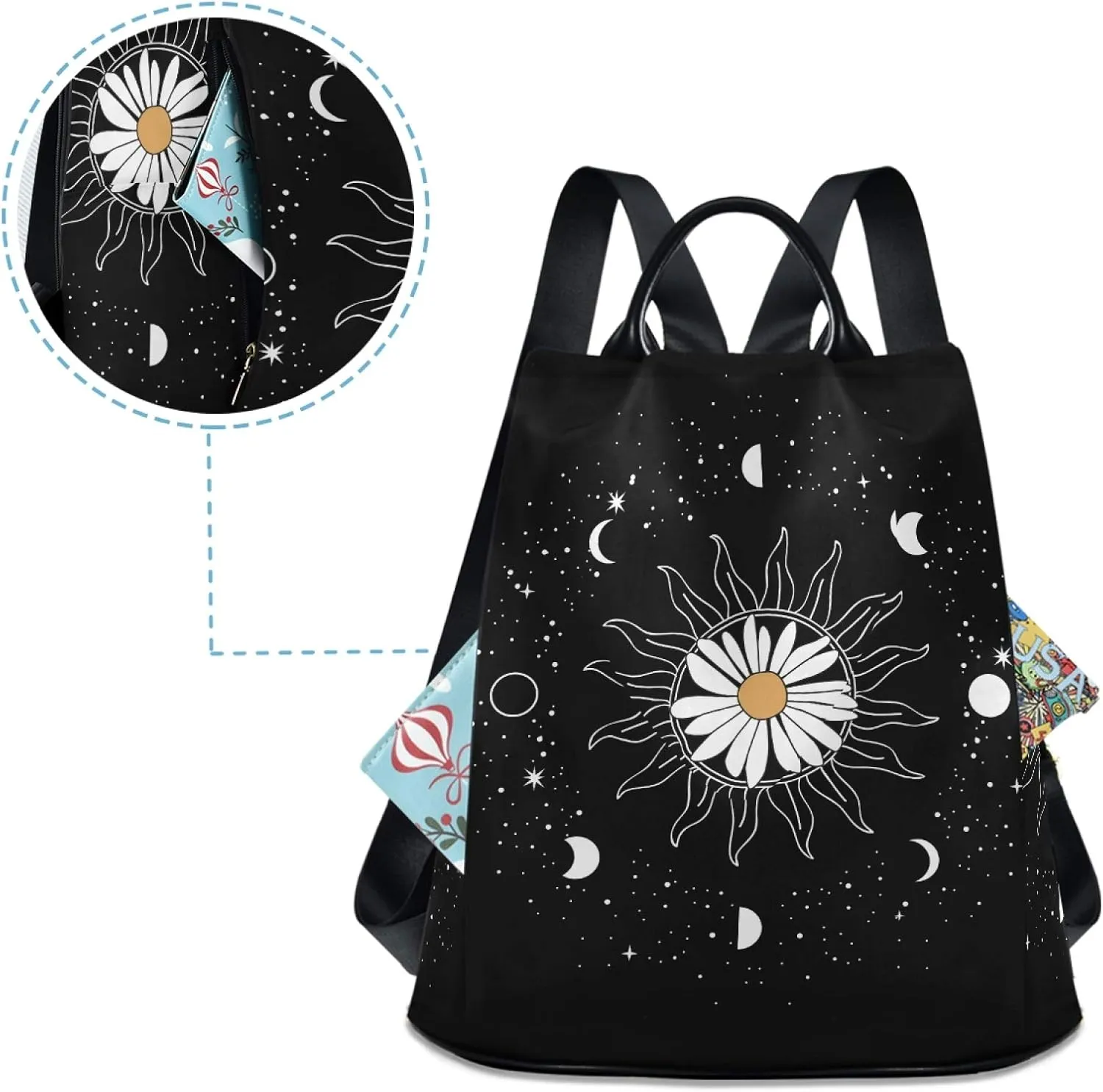 ALAZA Daisy Flower Sun Moon Backpack Purse for Women Anti Theft Back Pack Fashion Shoulder Bag