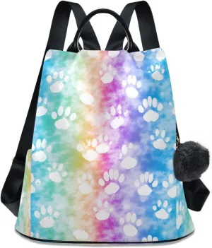 ALAZA Dog Paw Prints Rainbow Tie Dye Backpack Purse for Women Anti Theft Fashion Back Pack Shoulder Bag