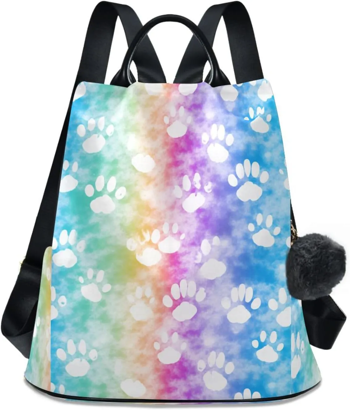 ALAZA Dog Paw Prints Rainbow Tie Dye Backpack Purse for Women Anti Theft Fashion Back Pack Shoulder Bag