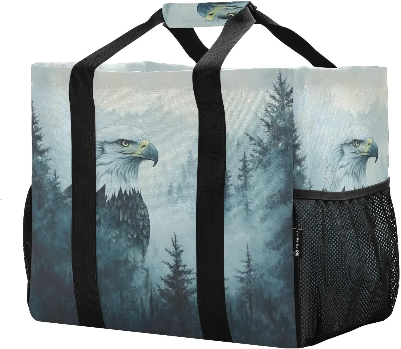 ALAZA Eagles Misty Forest Waterproof Beach Tote Bags