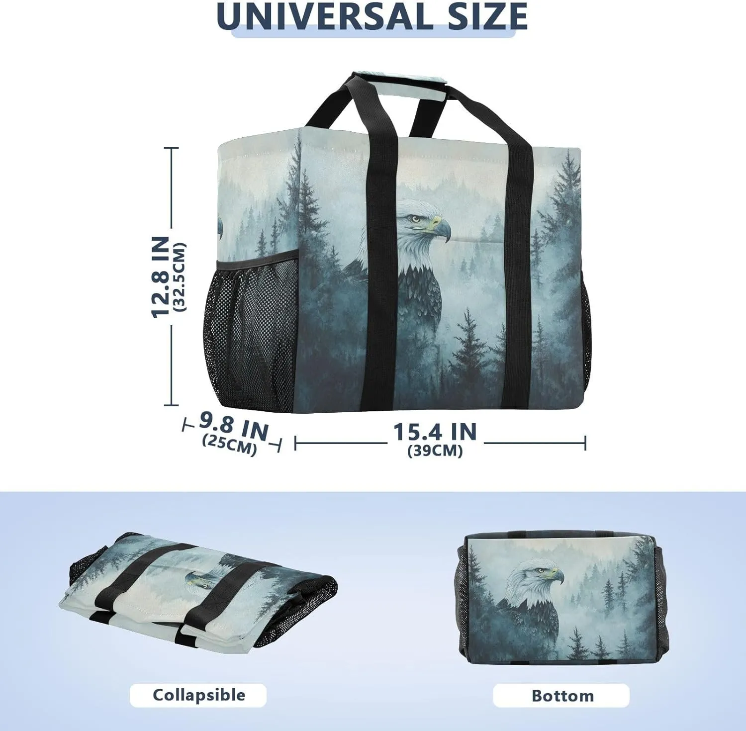 ALAZA Eagles Misty Forest Waterproof Beach Tote Bags