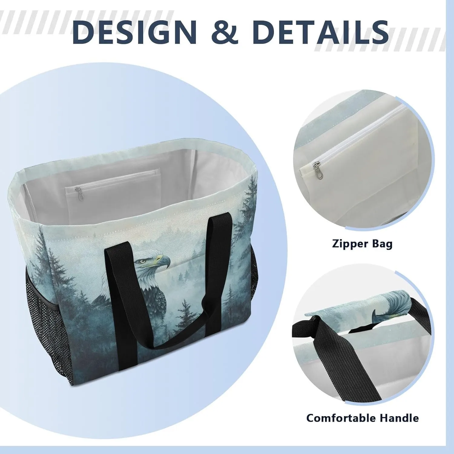ALAZA Eagles Misty Forest Waterproof Beach Tote Bags