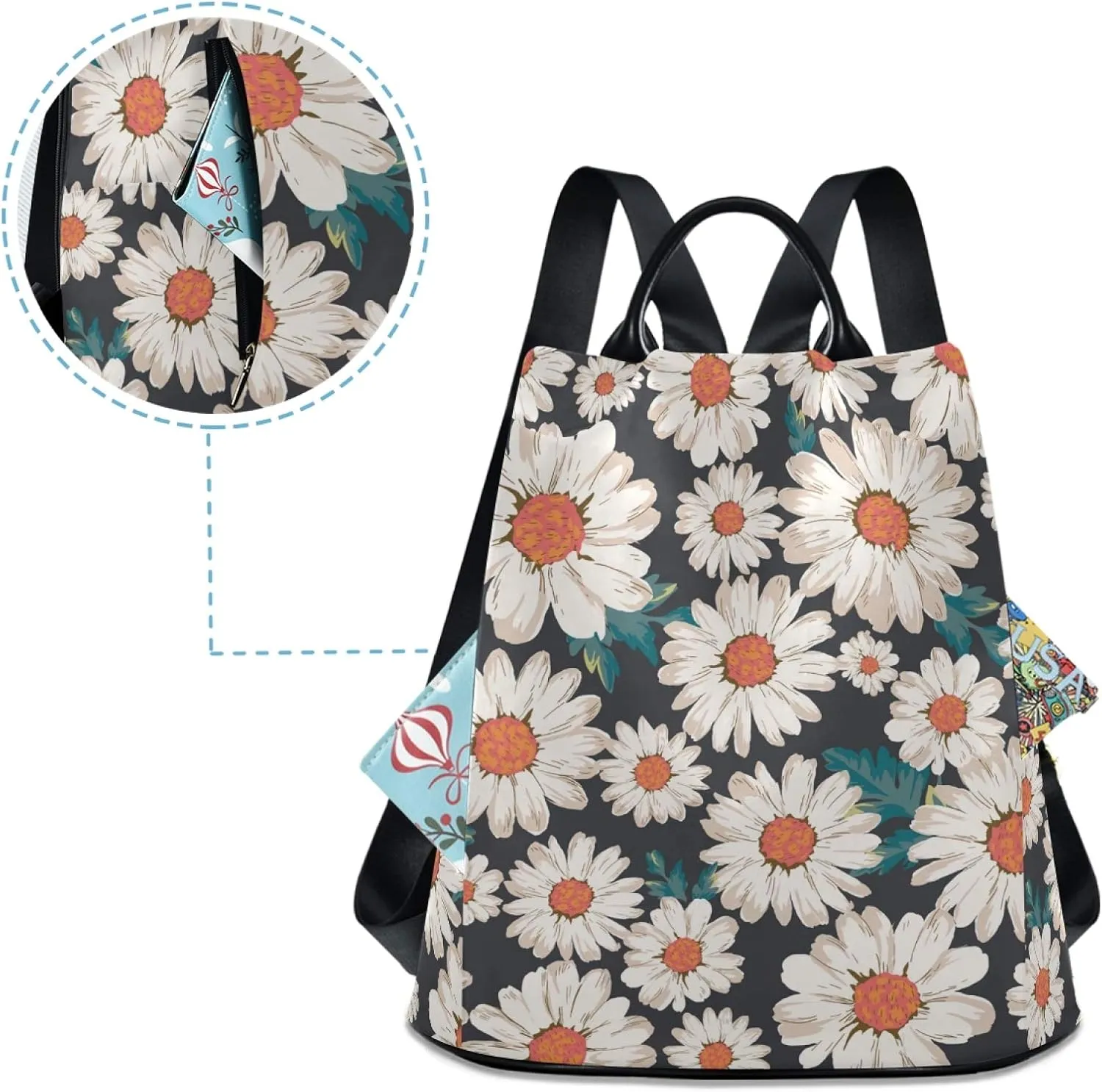 ALAZA Floral Daisy Backpack Purse for Women Anti Theft Fashion Back Pack Shoulder Bag