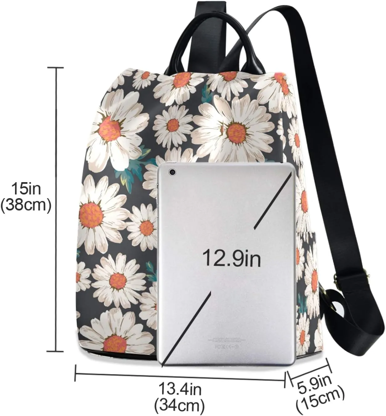 ALAZA Floral Daisy Backpack Purse for Women Anti Theft Fashion Back Pack Shoulder Bag