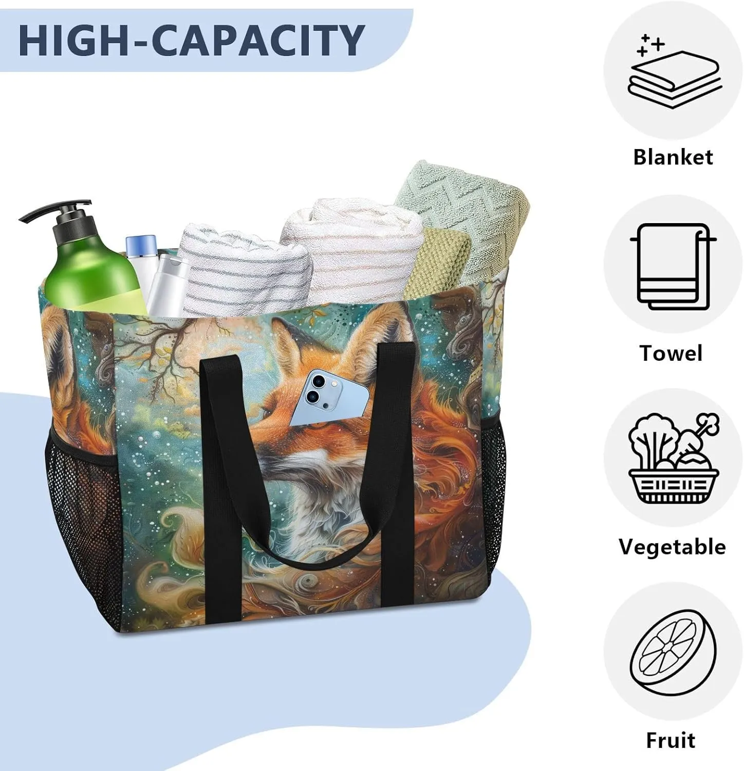 ALAZA Fox Dreamcatcher Waterproof Beach Tote Bags