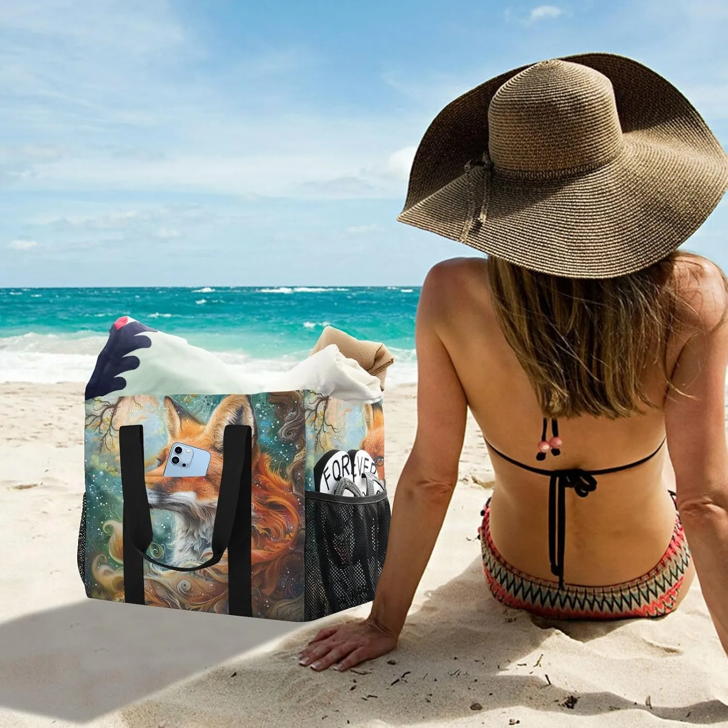 ALAZA Fox Dreamcatcher Waterproof Beach Tote Bags