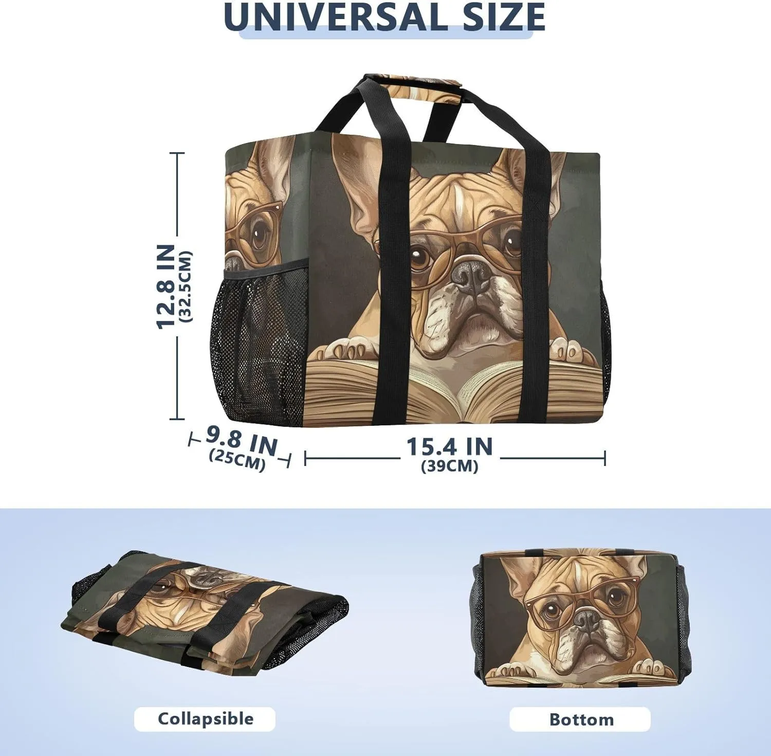 ALAZA French Bulldog Cute Puppy Sleeping in Blanket Waterproof Beach Tote Bags