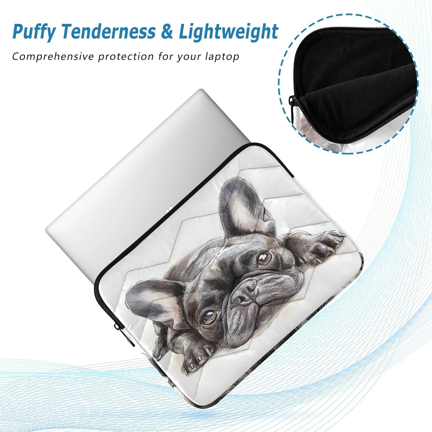 ALAZA French Bulldog Lie Prone Comfortably Laptop Sleeve Bag Waterproof Protective Notebook Case, 13-13.3, 14 inch