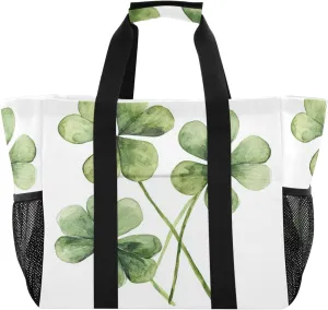 ALAZA Happy St. Patrick's Day Shamrock Dinosaur Waterproof Beach Tote Bags