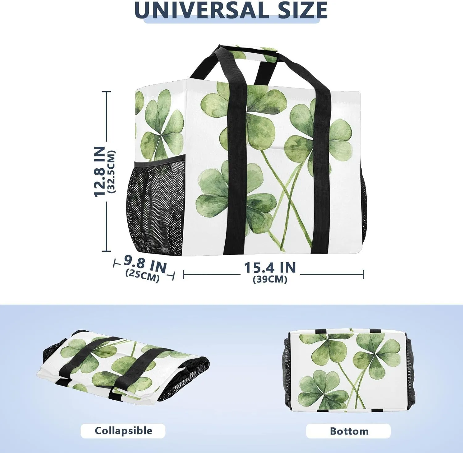 ALAZA Happy St. Patrick's Day Shamrock Dinosaur Waterproof Beach Tote Bags