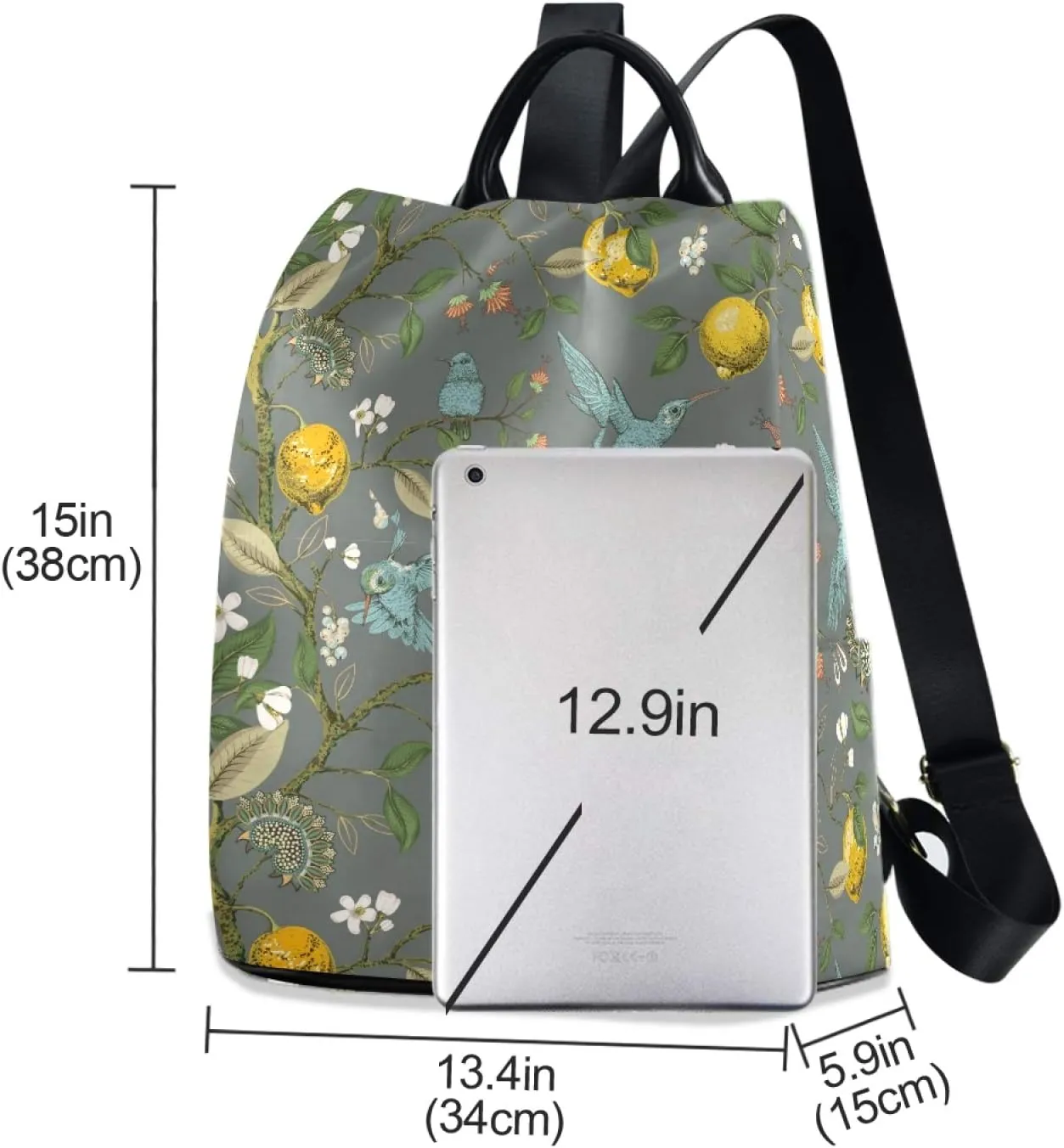 ALAZA Lemons Flowers Hummingbirds Blooming Garden Backpack Purse for Women Anti Theft Fashion Back Pack Shoulder Bag