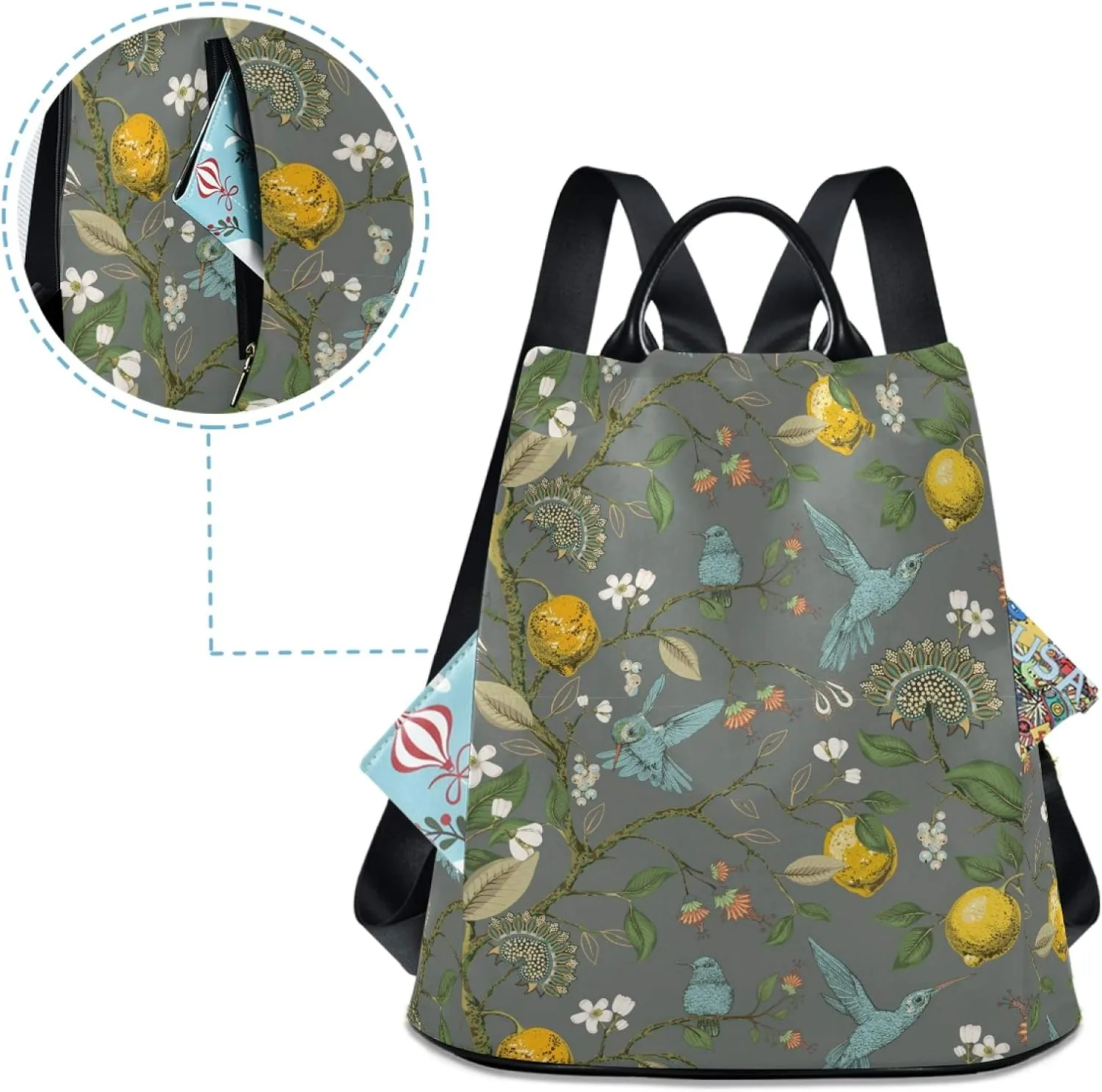ALAZA Lemons Flowers Hummingbirds Blooming Garden Backpack Purse for Women Anti Theft Fashion Back Pack Shoulder Bag