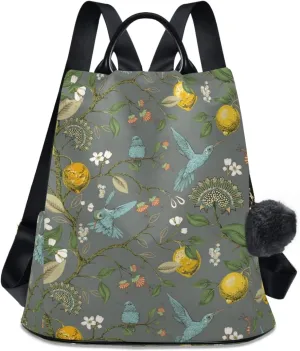 ALAZA Lemons Flowers Hummingbirds Blooming Garden Backpack Purse for Women Anti Theft Fashion Back Pack Shoulder Bag