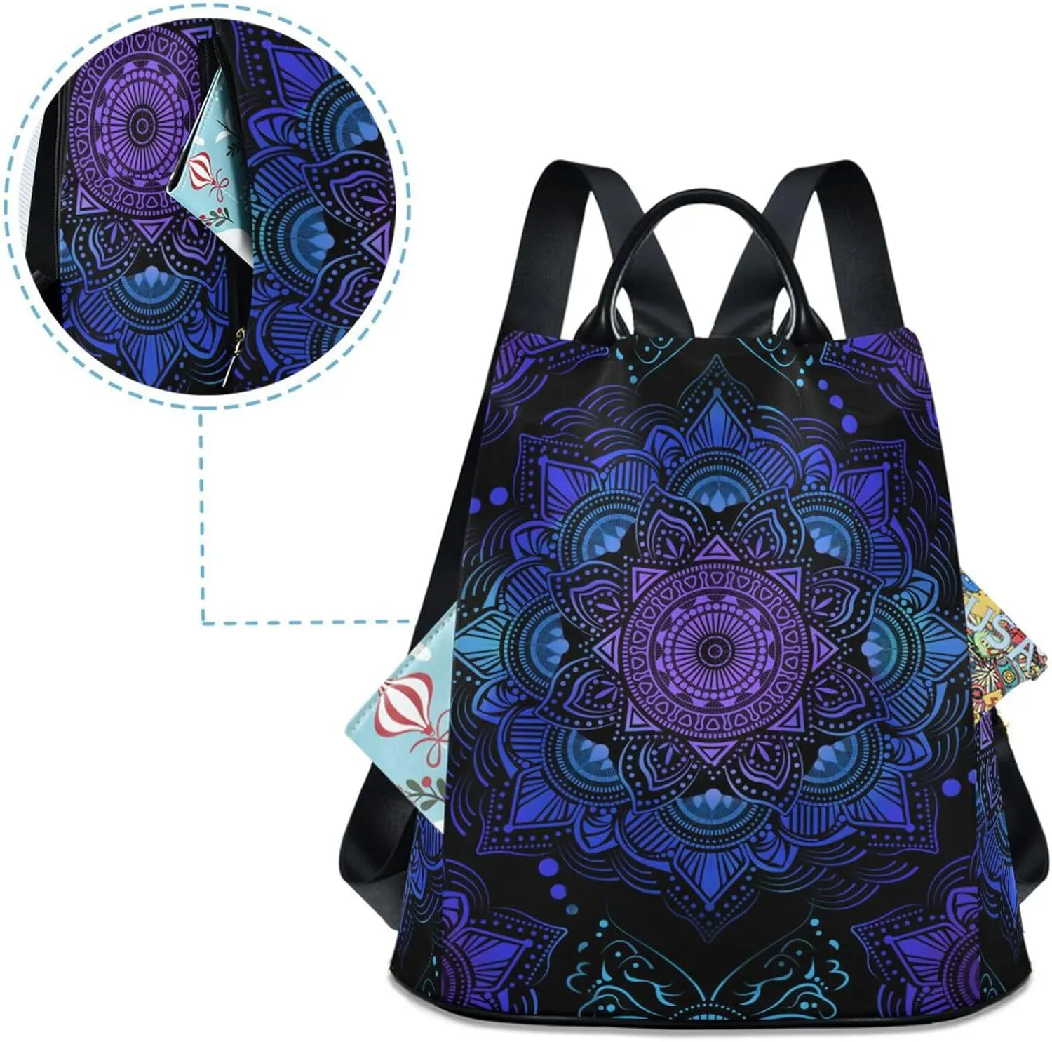 ALAZA Mandala Boho Bohemian Lotus Backpack Purse for Women Anti Theft Fashion Back Pack Shoulder Bag