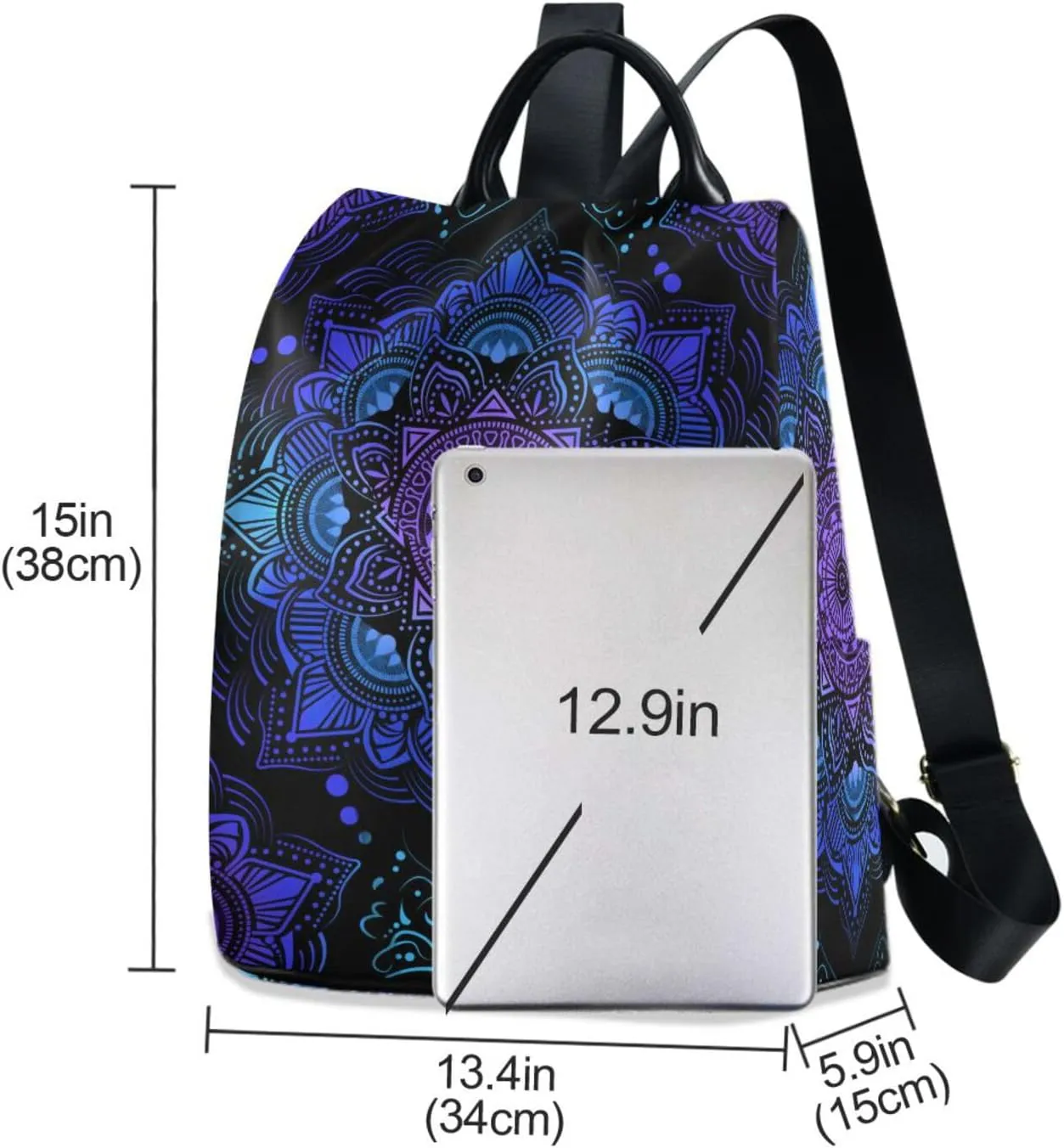 ALAZA Mandala Boho Bohemian Lotus Backpack Purse for Women Anti Theft Fashion Back Pack Shoulder Bag