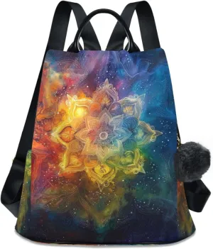ALAZA Mandala Rainbow Color Nebula Backpack Purse for Women Anti Theft Fashion Back Pack Shoulder Bag