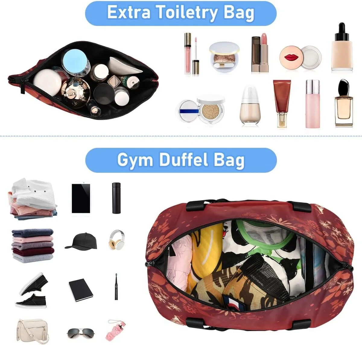ALAZA Merry Christmas Reindeer Snow Red Travel Duffel Bag with Shoe Compartment Tote Bag Weekender Overnight Bag with Wet Pocket for Travel,Gym,Yoga,Swimming